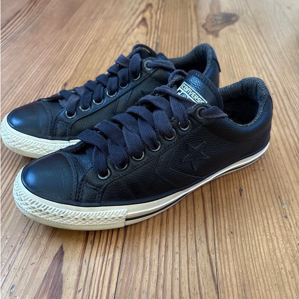 Converse All Star black leather low top unisex lace sneakers SIZE M7 W9‎ - Picture 8 of 8